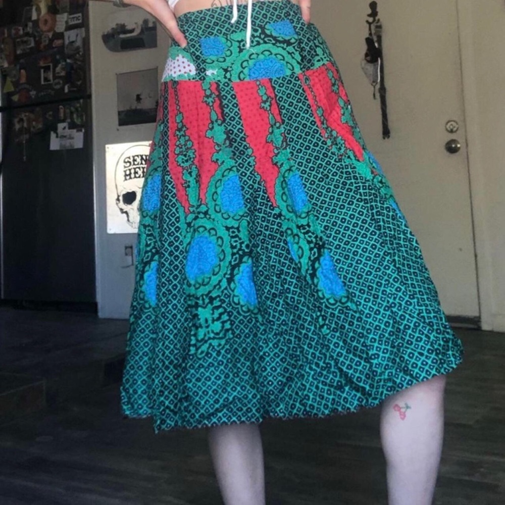 70s Handmade Wrap MIDI Skirt Paisley Multi Color